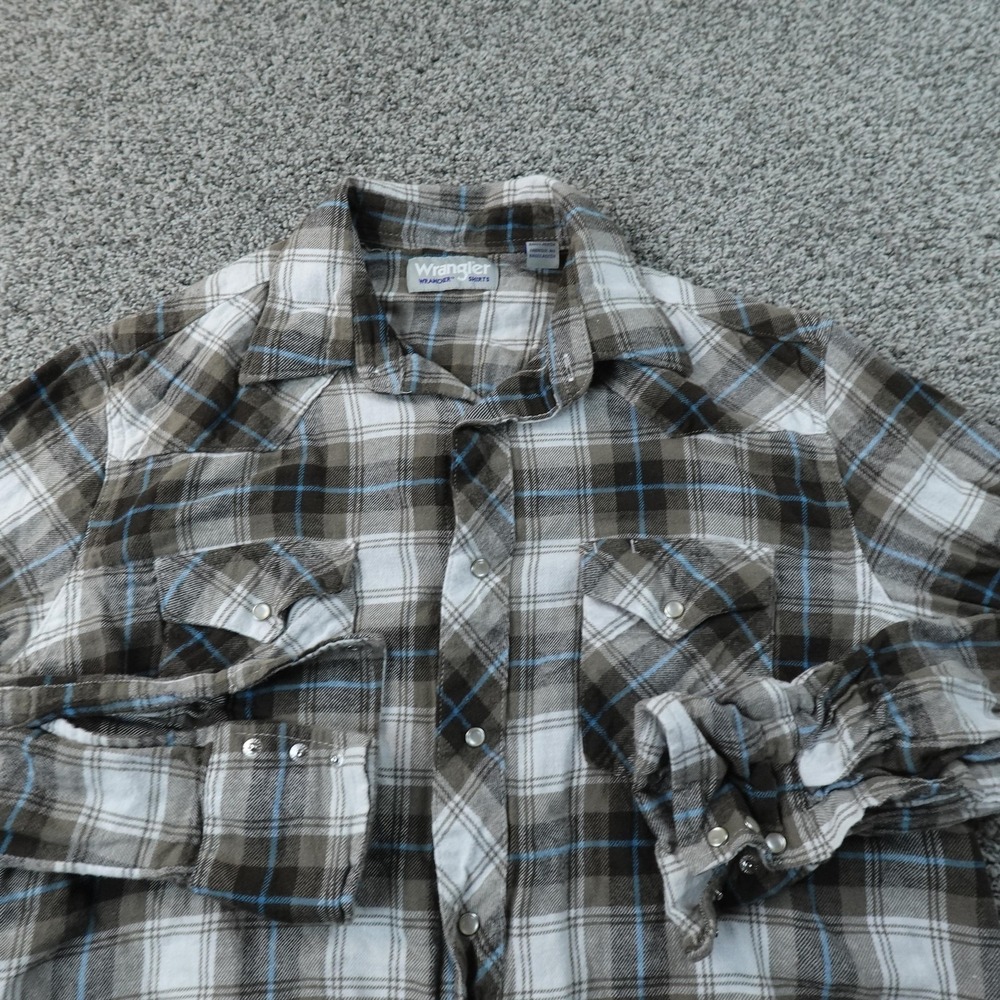Wrangler Shirt Mens L Plaid Flannel Pearl Snap Western Cowboy Long Sleeve Work